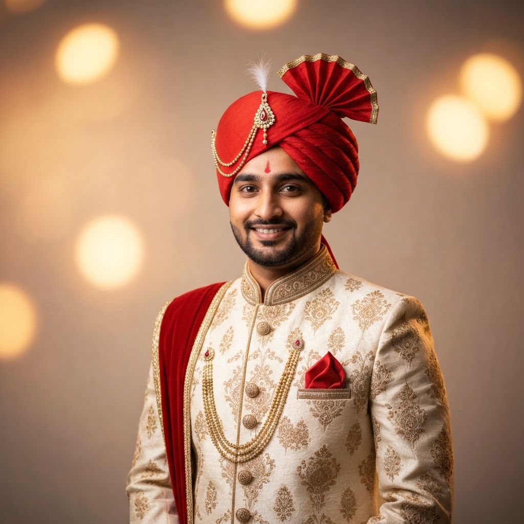 The groom Abhishek in traditional wedding attire